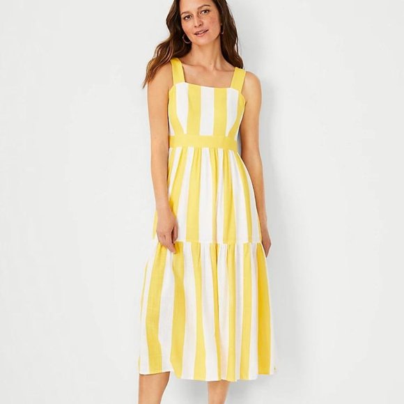 New  Ann Taylor Striped Square Neck Midi Dress - Picture 2 of 4